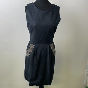 Allison Parris Womens Black Beaded 100% Silk Sleeveless Sheath Dress - Size 6